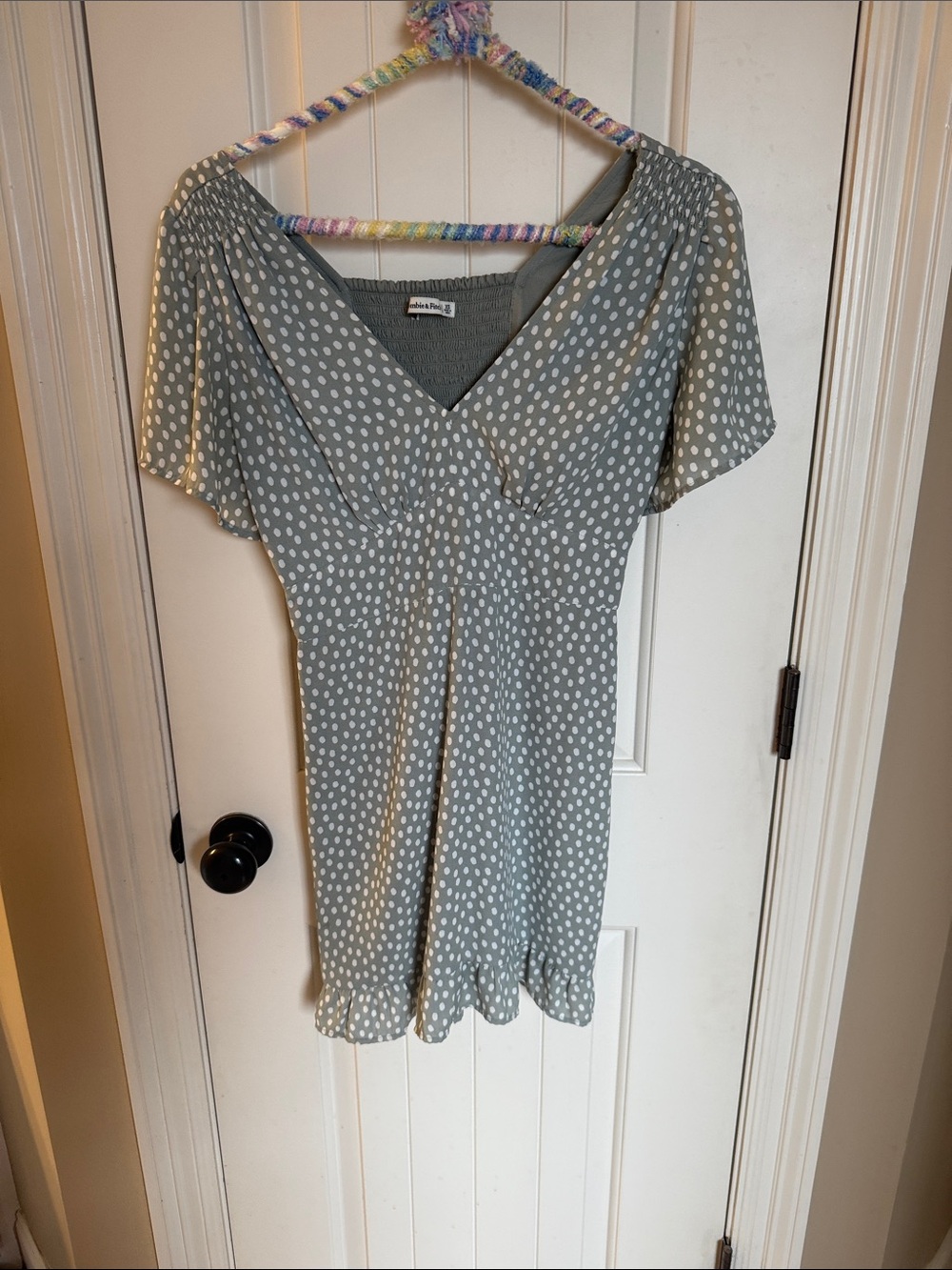 Abercrombie Polka Dot V-Neck Flutter Sleeve Dress - Sage Green